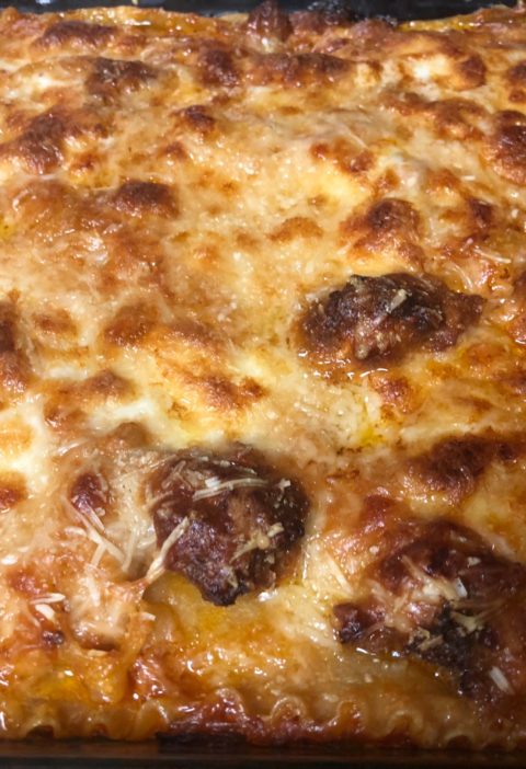A close up of well baked lasagna!