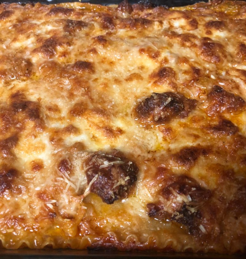 A close up of well baked lasagna!